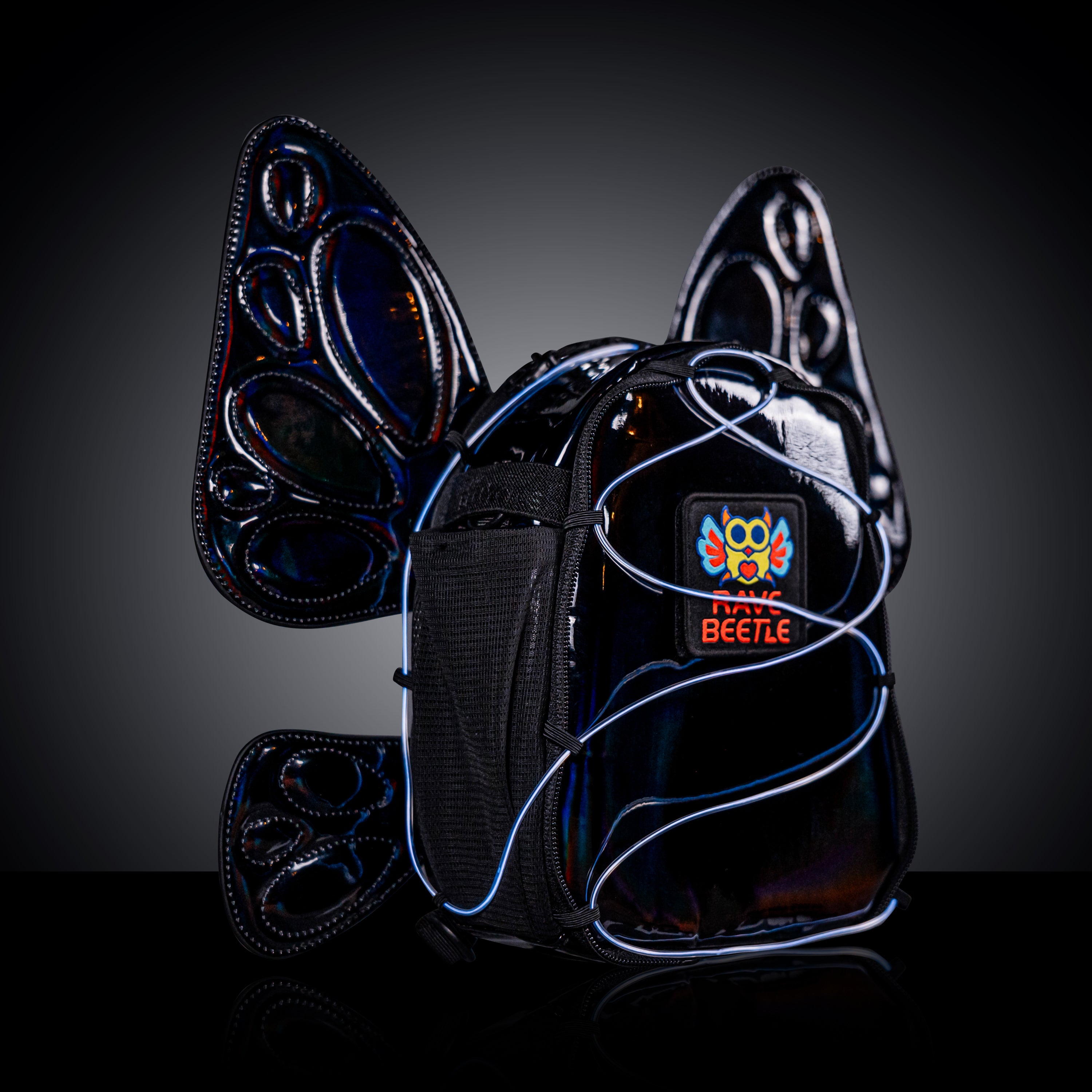 RaveBeetle FLOWt LED Festival Pack – Swappable Wing Rave Backpack with Light Accessory (Black)
