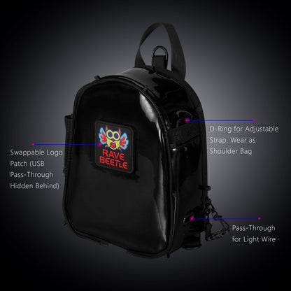 RaveBeetle FLOWt LED Festival Pack – Swappable Wing Rave Backpack with Light Accessory (Black)