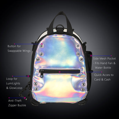 RaveBeetle FLOWt LED Festival Pack – Swappable Wing Rave Backpack with Light Accessory (Clear)