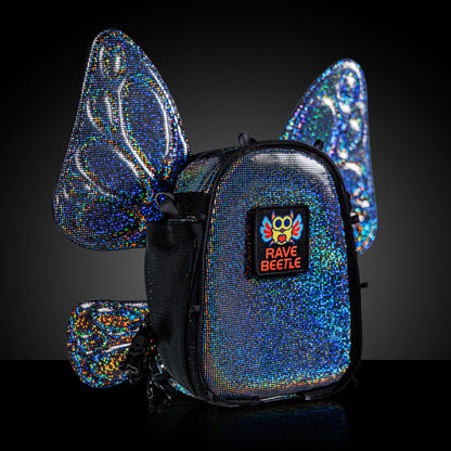 RaveBeetle FLOWt Pin Display Festival Pack – Swappable Wing Rave Backpack with Light Accessory (Disco)