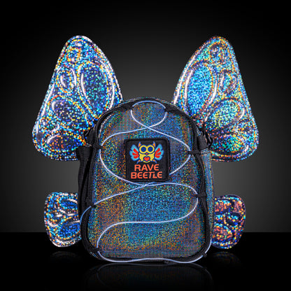 RaveBeetle FLOWt Pin Display Festival Pack – Swappable Wing Rave Backpack with Light Accessory (Disco)