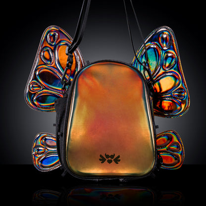 RaveBeetle FLOWt LED Festival Pack – Swappable Wing Rave Backpack with Light Accessory (Holographic Mocha)