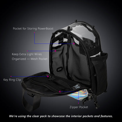 RaveBeetle FLOWt Pin Display Festival Pack – Swappable Wing Rave Backpack with Light Accessory (Mocha)