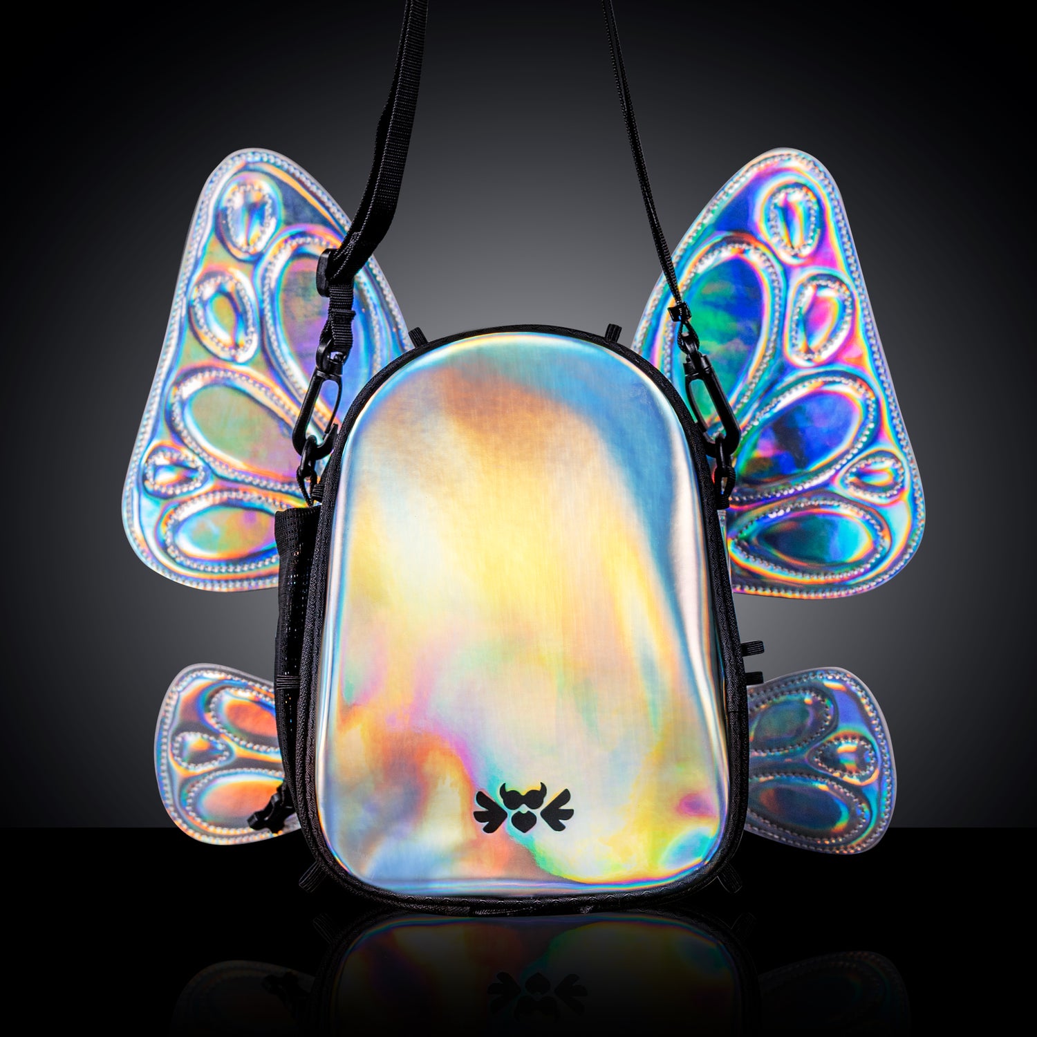 RaveBeetle FLOWt LED Festival Pack – Swappable Wing Rave Backpack with Light Accessory (Holographic Silver)