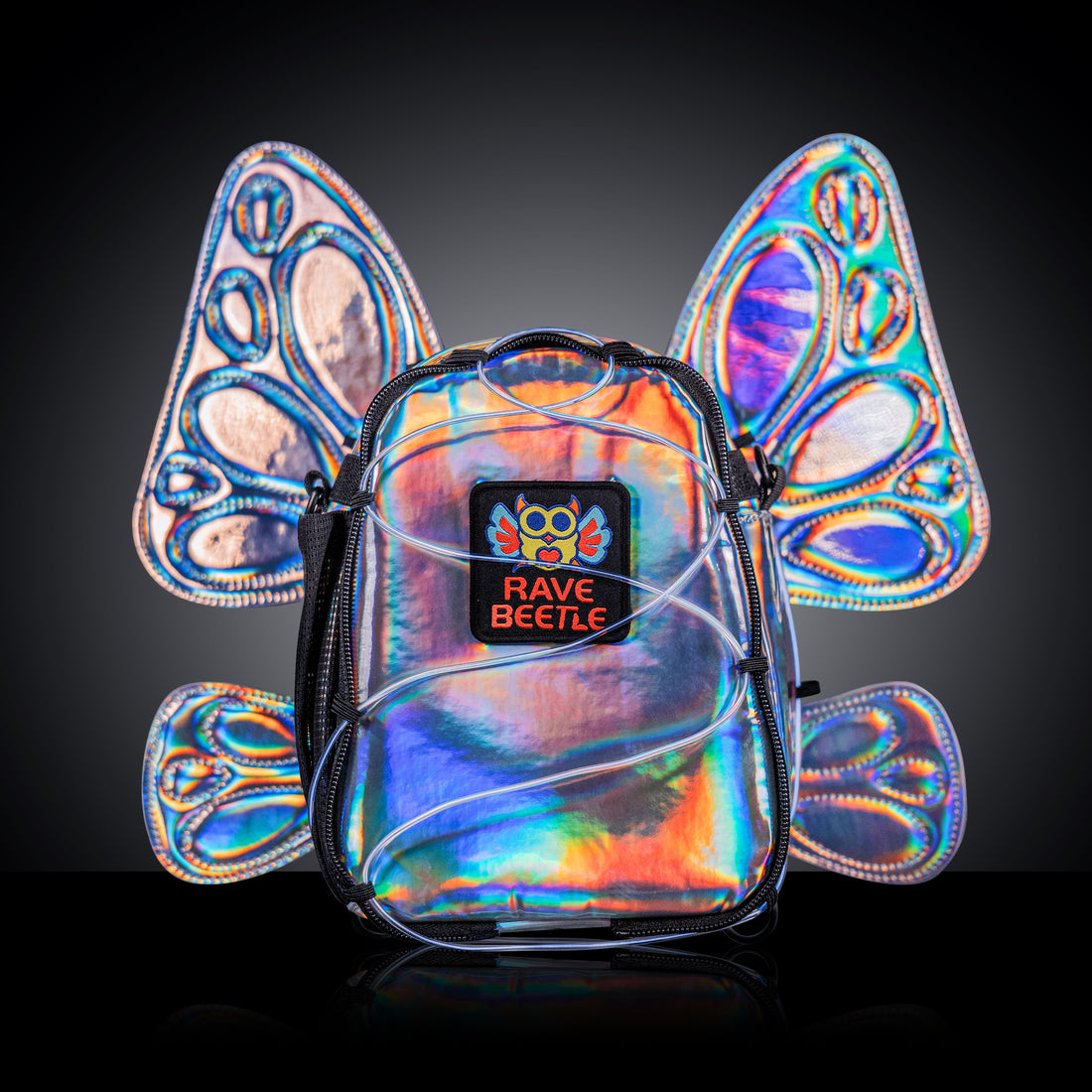 RaveBeetle FLOWt Festival Pack with Swappable Wing and Customizable Light Up Backpack Silver
