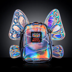 RaveBeetle FLOWt Festival Pack – Swappable Wing Rave Backpack with Light Accessory (Holographic Silver)