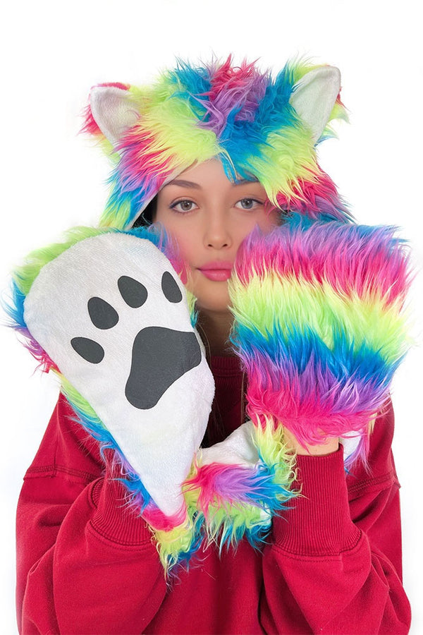 Faux Fur Ears Hood Hat - Colorful Fox