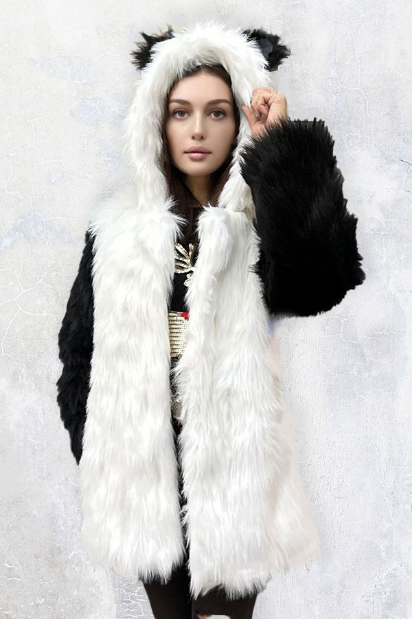 Panda Ear Hood Winter Long Coat