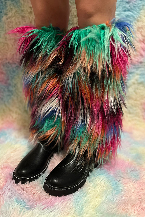 Rainbow Faux Fur Fuzzy Leg Warmer