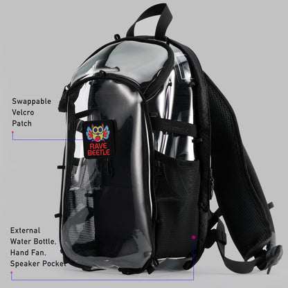 RaveBeetle Elytra Hydration Pack 2.0 – Festival Backpack with Water Bladder (Clear)