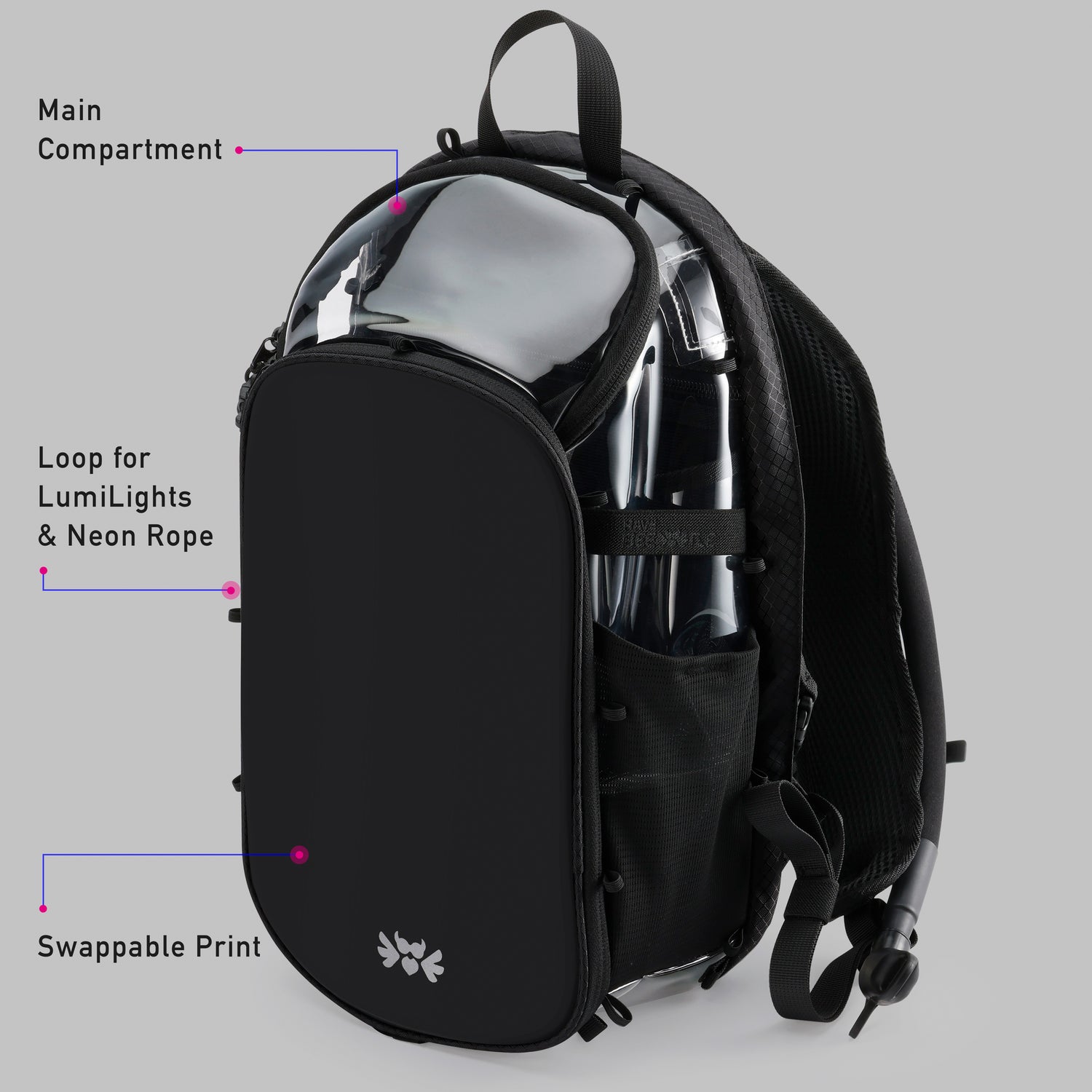 RaveBeetle Elytra Hydration Pack 2.0 – Festival Backpack with Water Bladder (Clear)