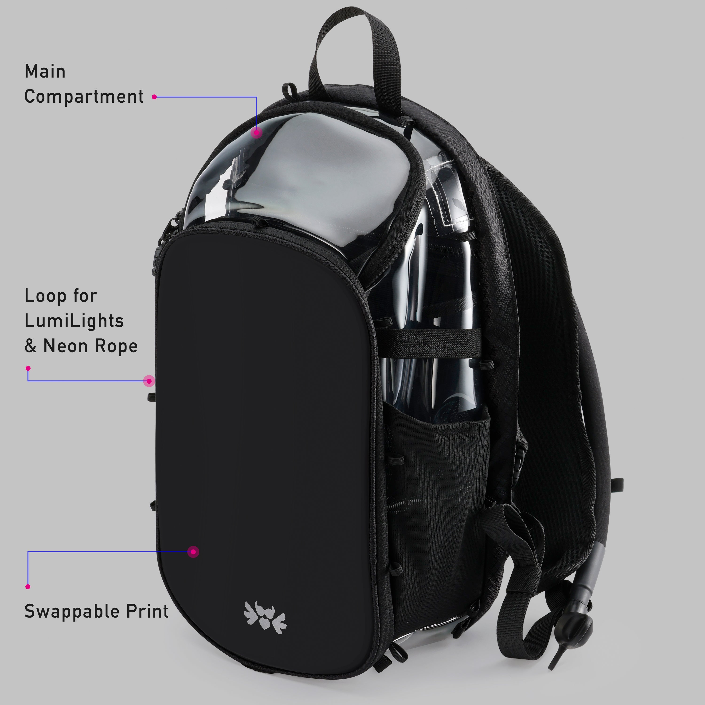 RaveBeetle Elytra Hydration Pack 2.0 – Festival Backpack with Water Bladder (Clear)