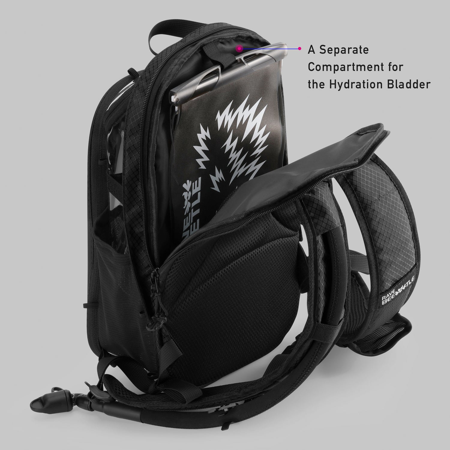 RaveBeetle Elytra Hydration Pack 2.0 – Festival Backpack with Water Bladder (Clear)