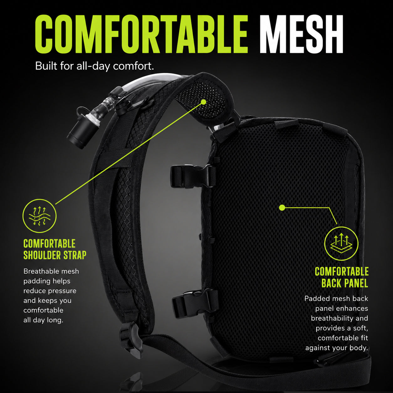 HART Hydration Sling Pack - Customizable, Anti-Theft Festival Pack (Black)