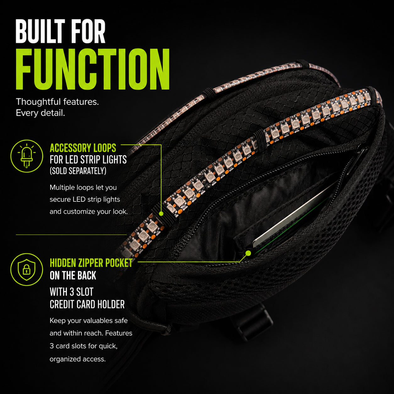 HART Hydration Sling Pack - Customizable, Anti-Theft Festival Pack (Black)