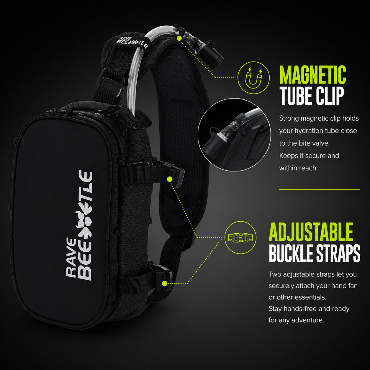 HART Hydration Sling Pack - Customizable, Anti-Theft Festival Pack (Black)