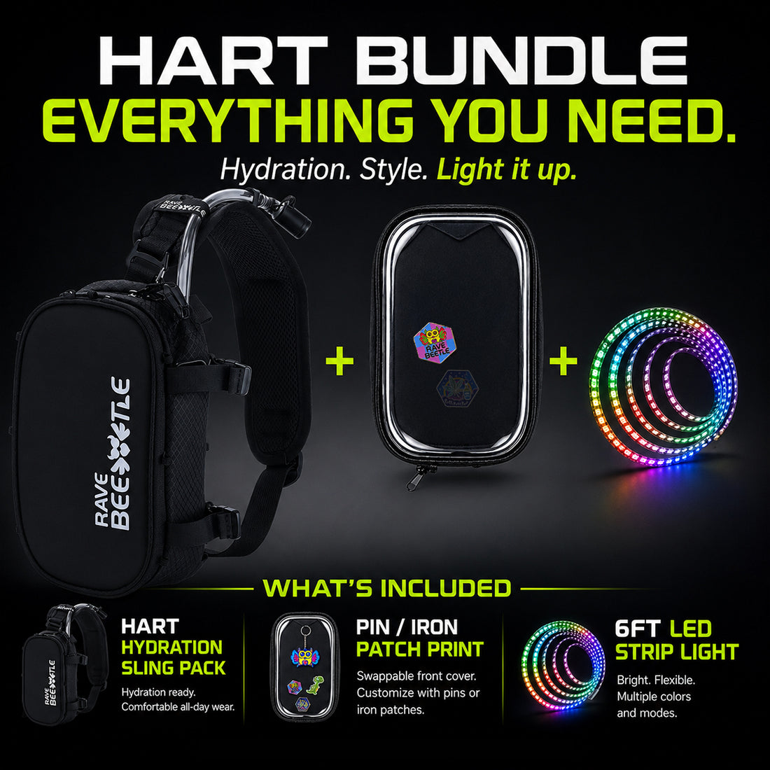 HART Hydration Sling Pack Pin Display Bundle + 6FT LED Strip Light