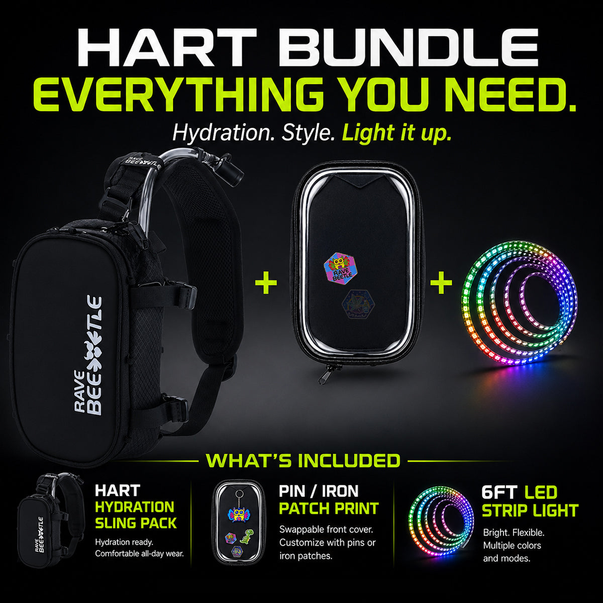 HART Hydration Sling Pack Pin Display Bundle + 6FT LED Strip Light