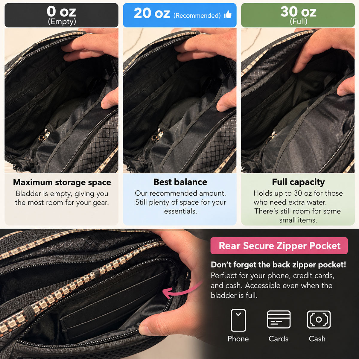 HART LED Hydration Sling Pack - Customizable, Anti-Theft Festival Pack (Black)