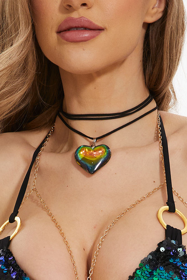 Rainbow Heart Chunky Charm Necklace