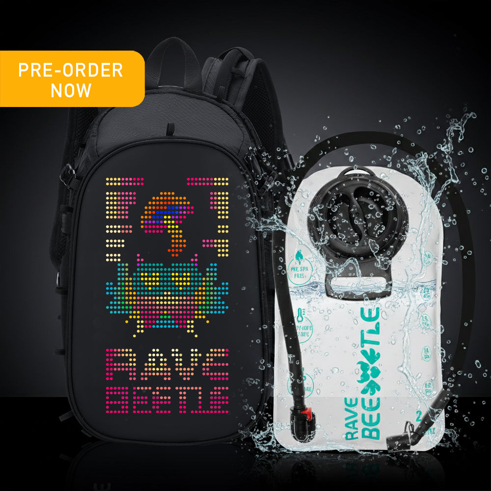 RaveBeetle Elytra LED Hydration Pack 3.0 – Festival Backpack with Water Bladder (Black)