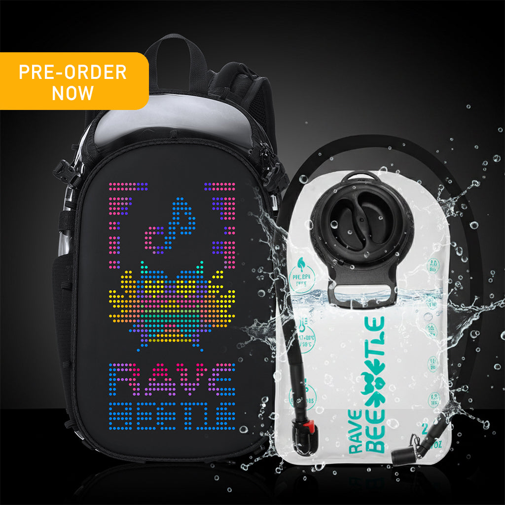 RaveBeetle Elytra LED Hydration Pack 3.0 – Festival Backpack with Water Bladder (Clear)
