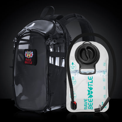 RaveBeetle Elytra Hydration Pack 3.0 – Festival Backpack with Water Bladder (Clear)