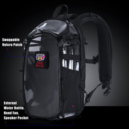 RaveBeetle Elytra LED Hydration Pack 3.0 – Festival Backpack with Water Bladder (Clear)