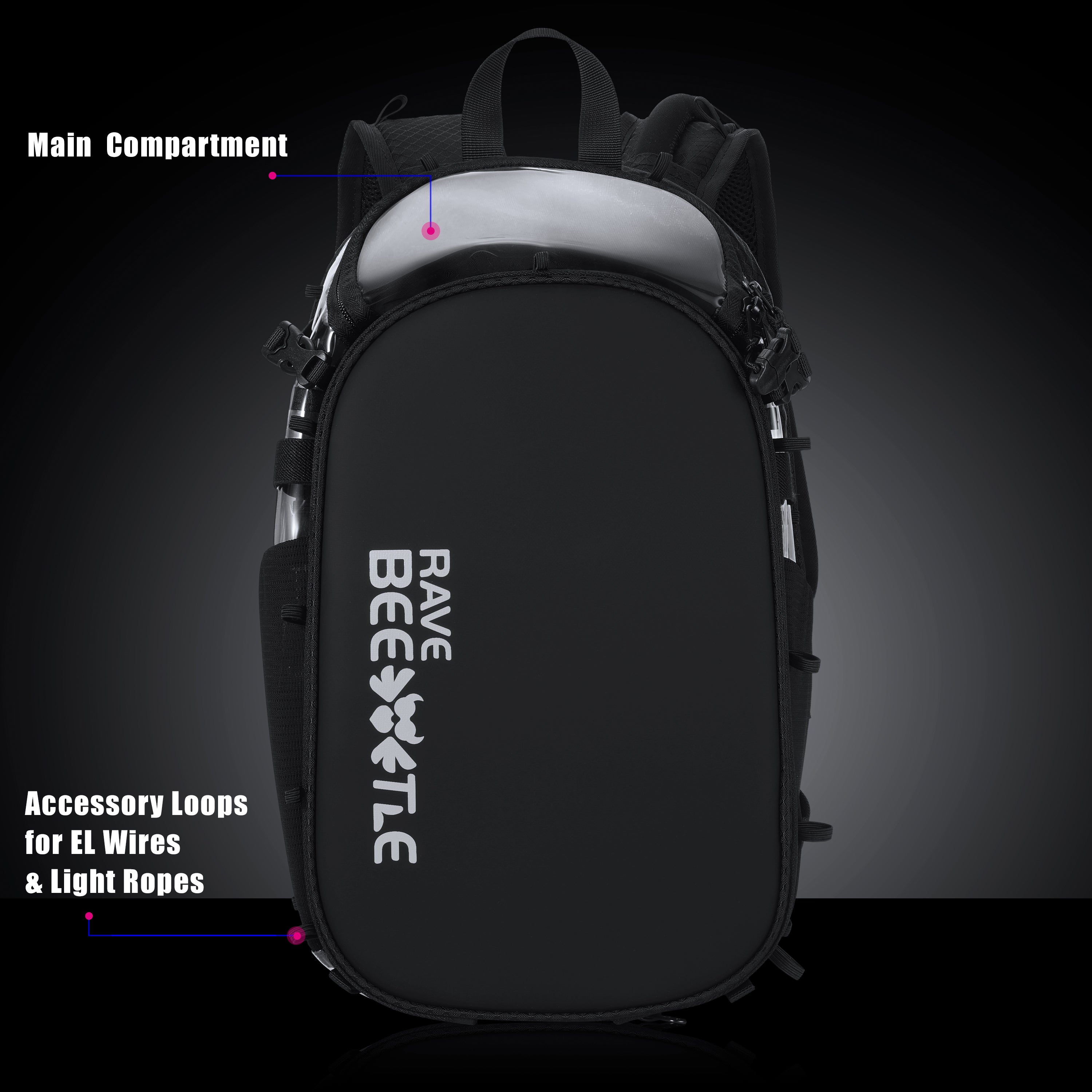 RaveBeetle Elytra LED Hydration Pack 3.0 – Festival Backpack with Water Bladder (Clear)