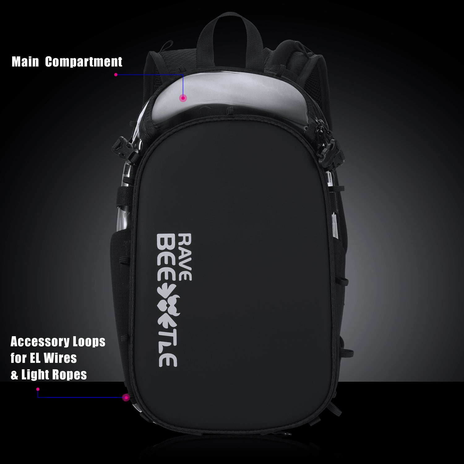 RaveBeetle Elytra Hydration Pack 3.0 – Festival Backpack with Water Bladder (Clear)