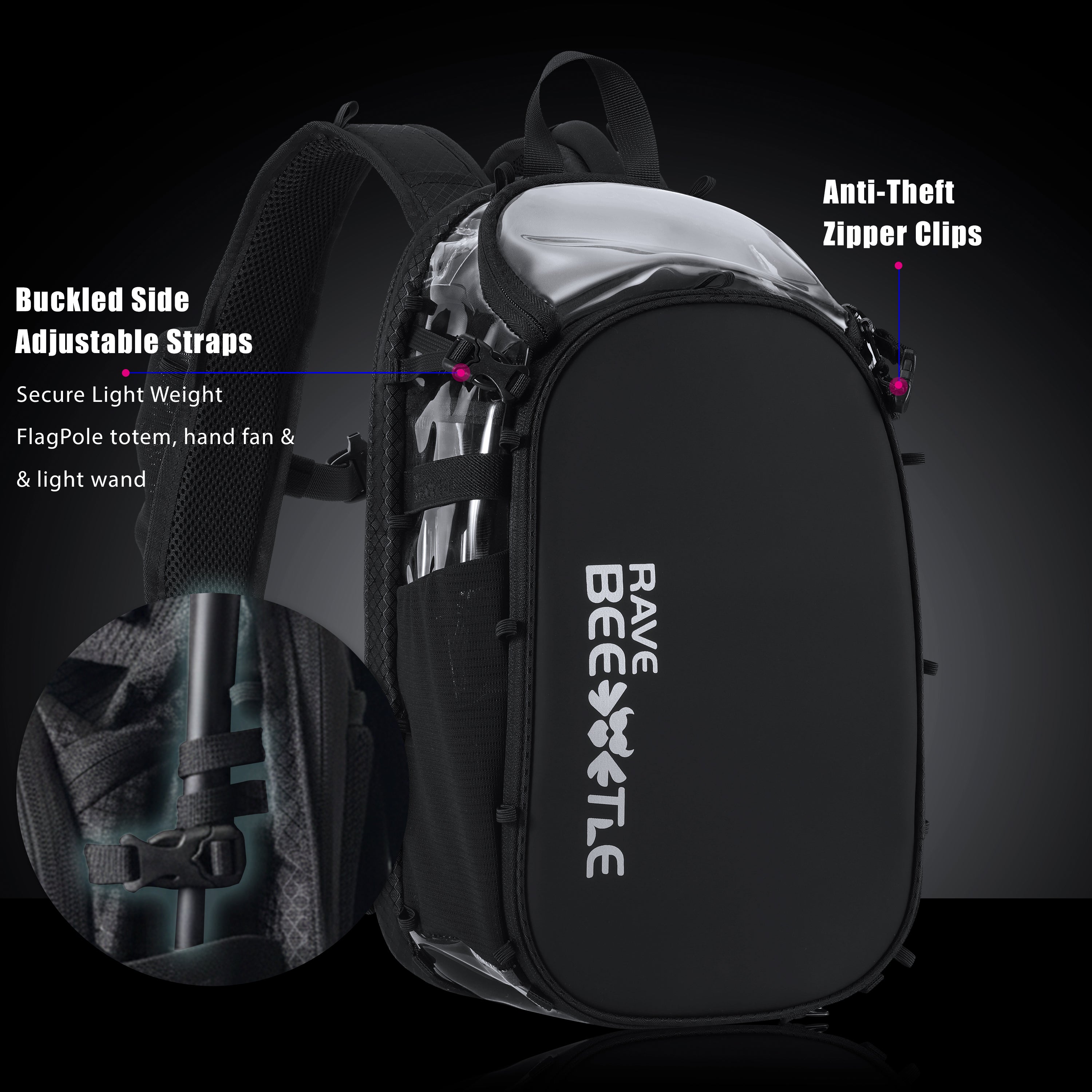 RaveBeetle Elytra LED Hydration Pack 3.0 – Festival Backpack with Water Bladder (Clear)