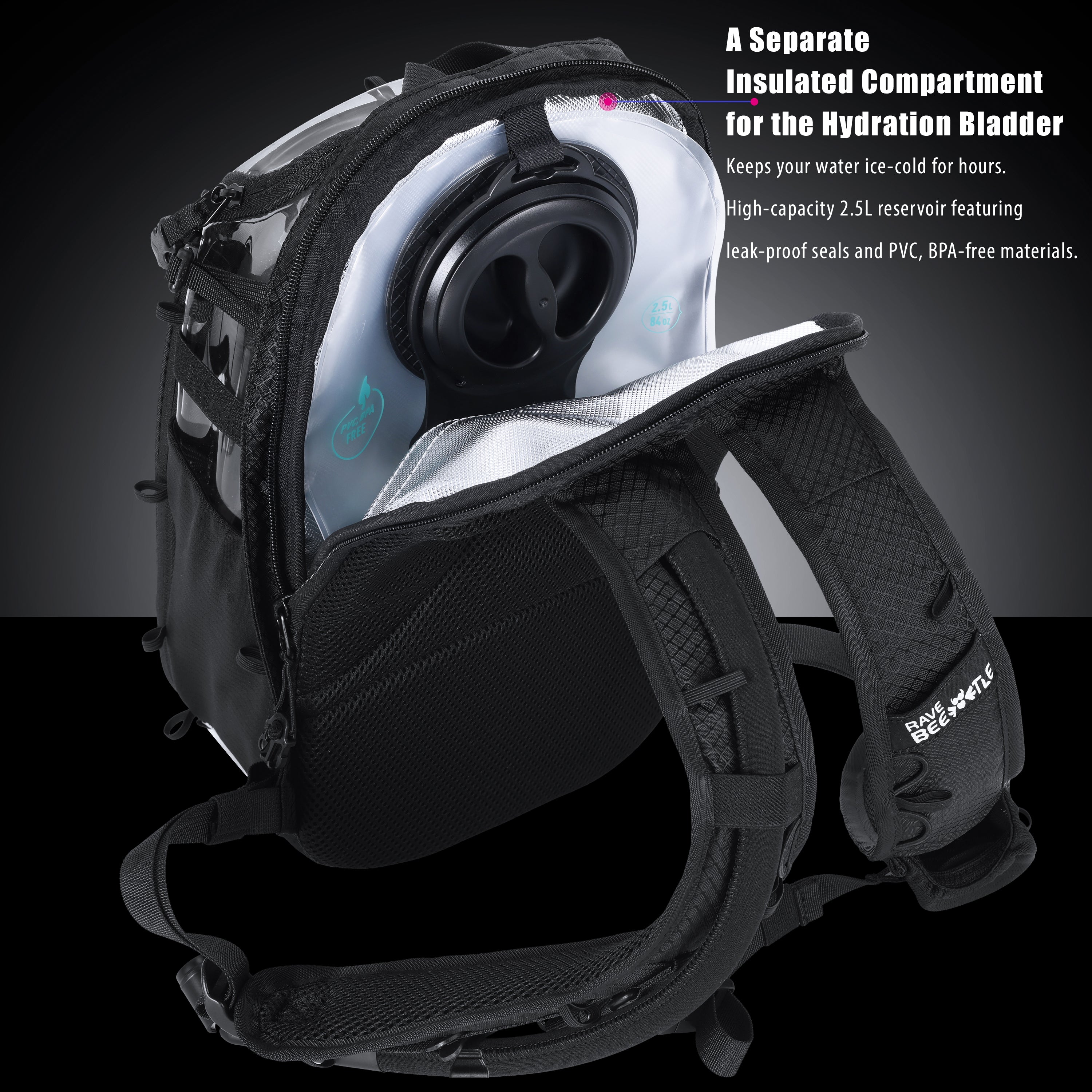 RaveBeetle Elytra LED Hydration Pack 3.0 – Festival Backpack with Water Bladder (Clear)