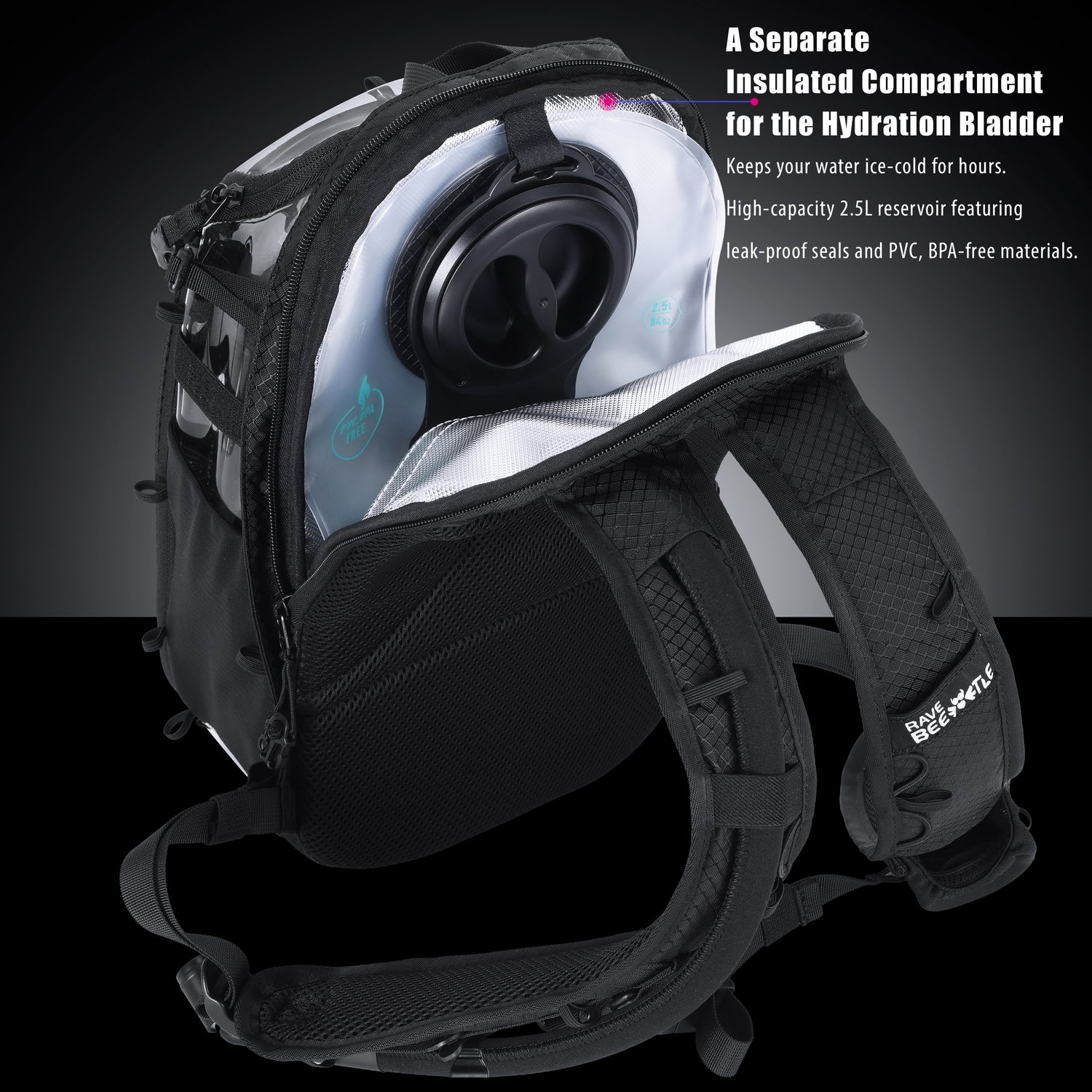 RaveBeetle Elytra Hydration Pack 3.0 – Festival Backpack with Water Bladder (Clear)