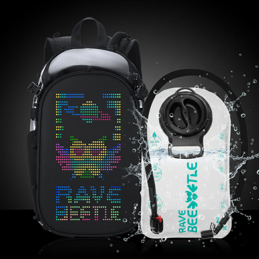 RaveBeetle Elytra LED Hydration Pack 3.0 – Festival Backpack with Water Bladder (Clear)