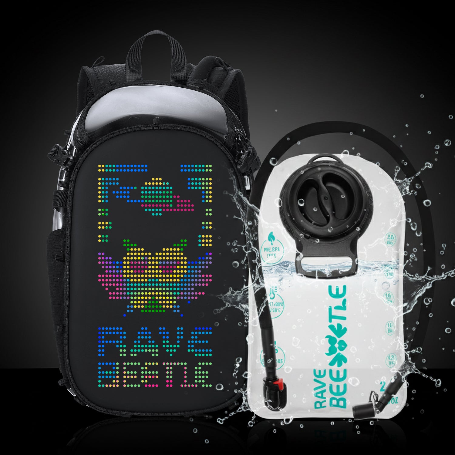 RaveBeetle Elytra LED Hydration Pack 3.0 – Festival Backpack with Water Bladder (Clear)