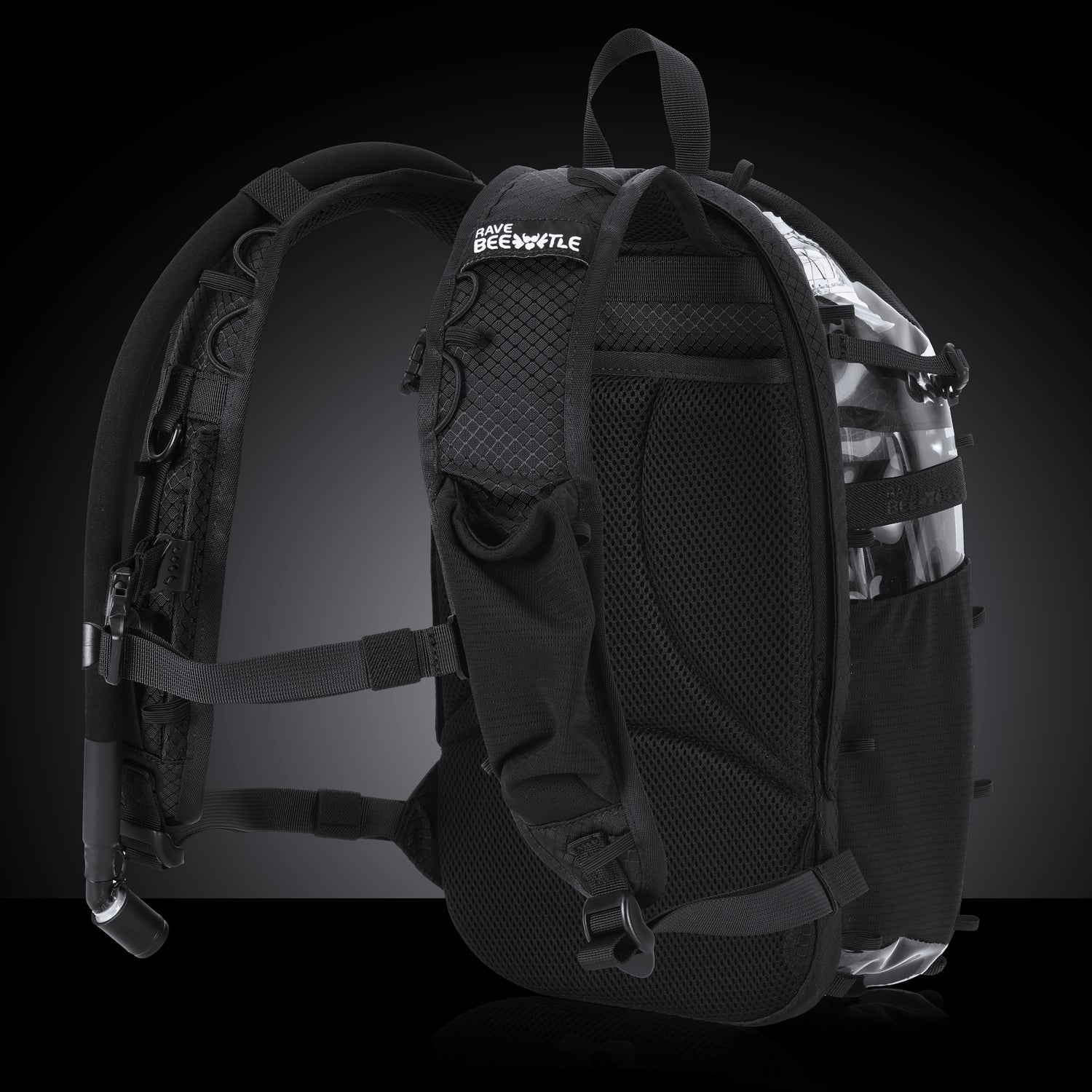RaveBeetle Elytra Hydration Pack 3.0 – Festival Backpack with Water Bladder (Clear)