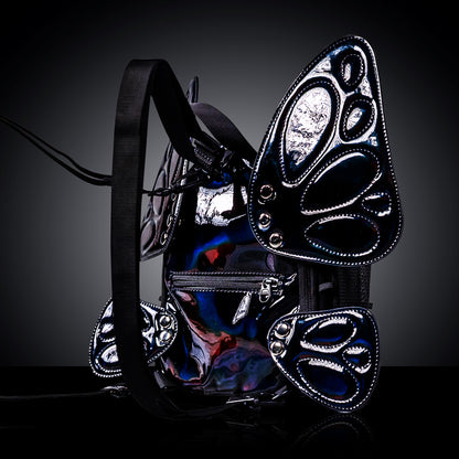 RaveBeetle FLOWt Pin Display Festival Pack – Swappable Wing Rave Backpack with Light Accessory (Black)