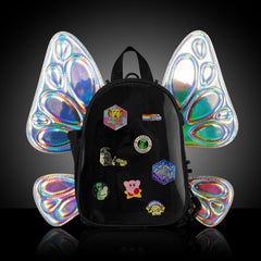 RaveBeetle FLOWt Pin Display Festival Pack – Swappable Wing Rave Backpack with Light Accessory (Clear)