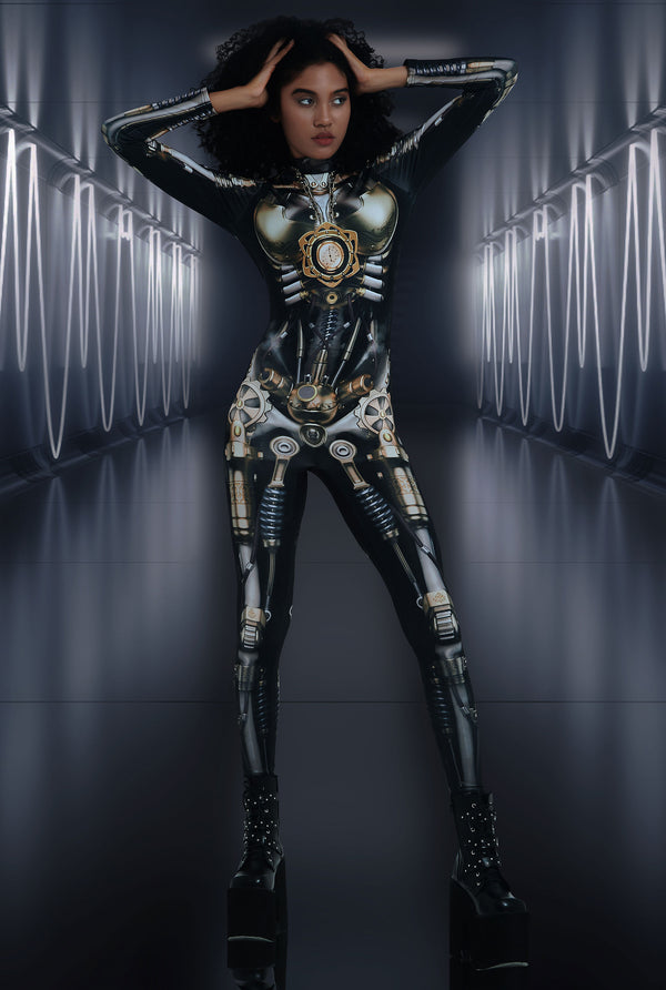 Cyber Gold Robot Women Costume Nblash Full Bodysuit