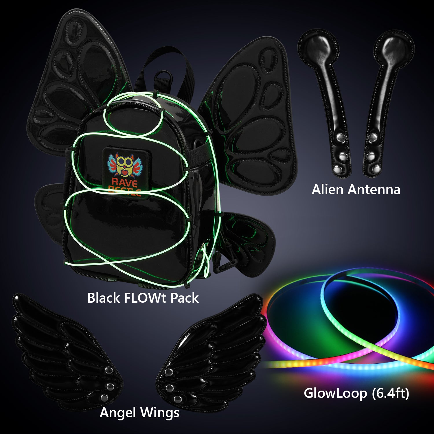 FLOWt Essential Bundle – Angel, Butterfly Wings, Alien Antenna &amp; GlowLoop Vibe Pack