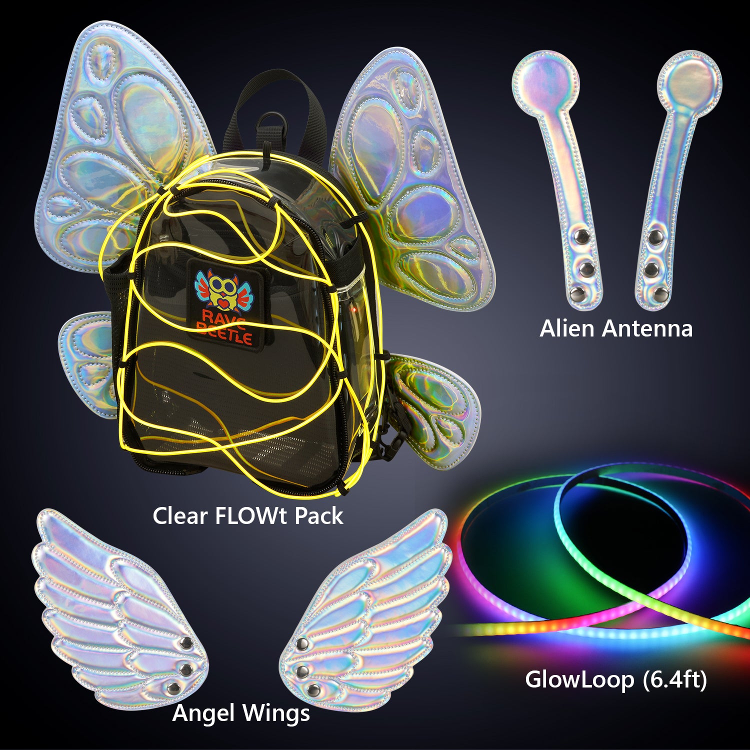 FLOWt Essential Bundle – Angel, Butterfly Wings, Alien Antenna &amp; GlowLoop Vibe Pack