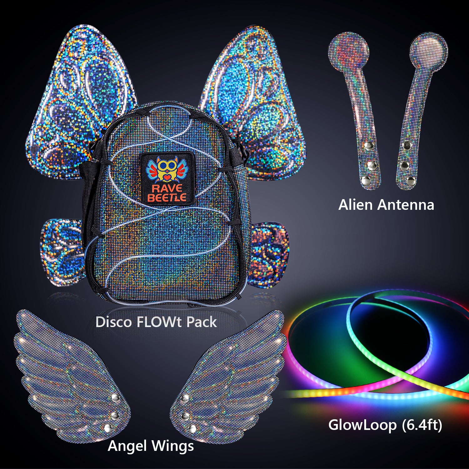 FLOWt Essential Bundle – Angel, Butterfly Wings, Alien Antenna &amp; GlowLoop Vibe Pack
