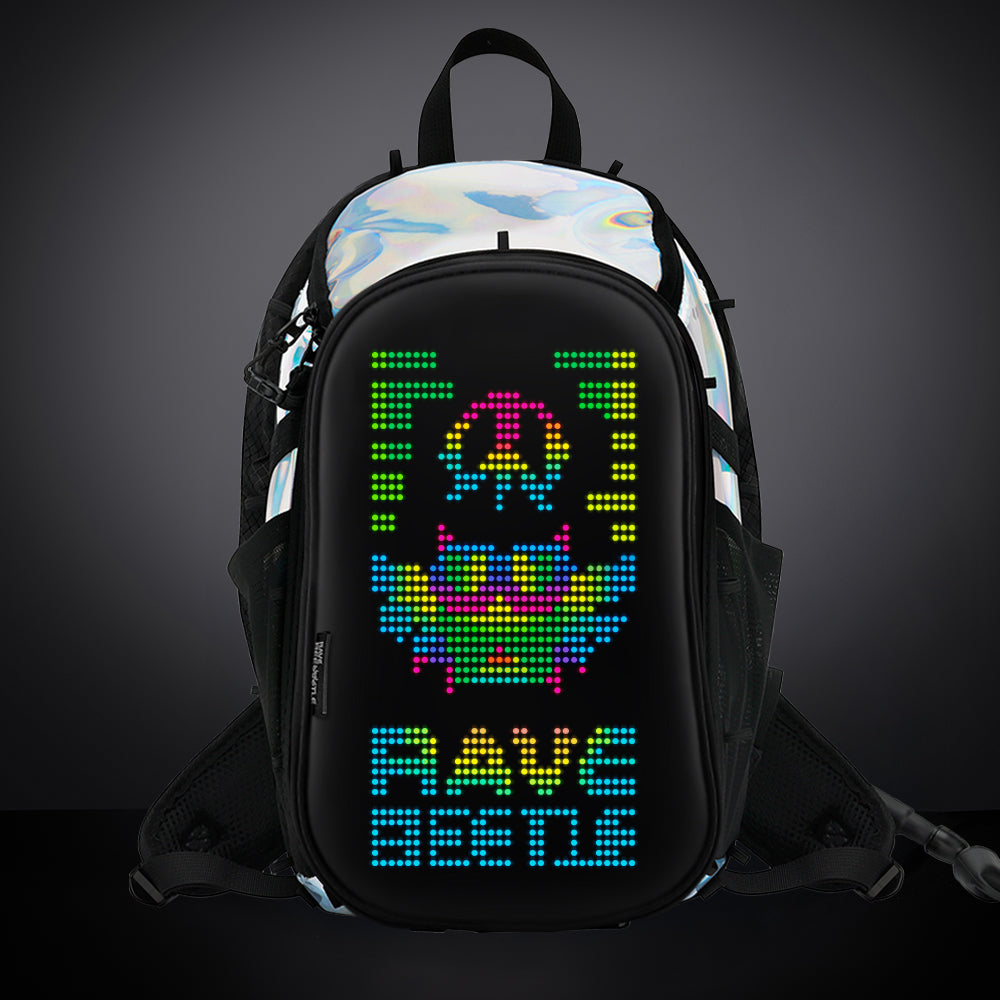 RaveBeetle Elytra Festival LED Hydration Backpack customizable light up Silver