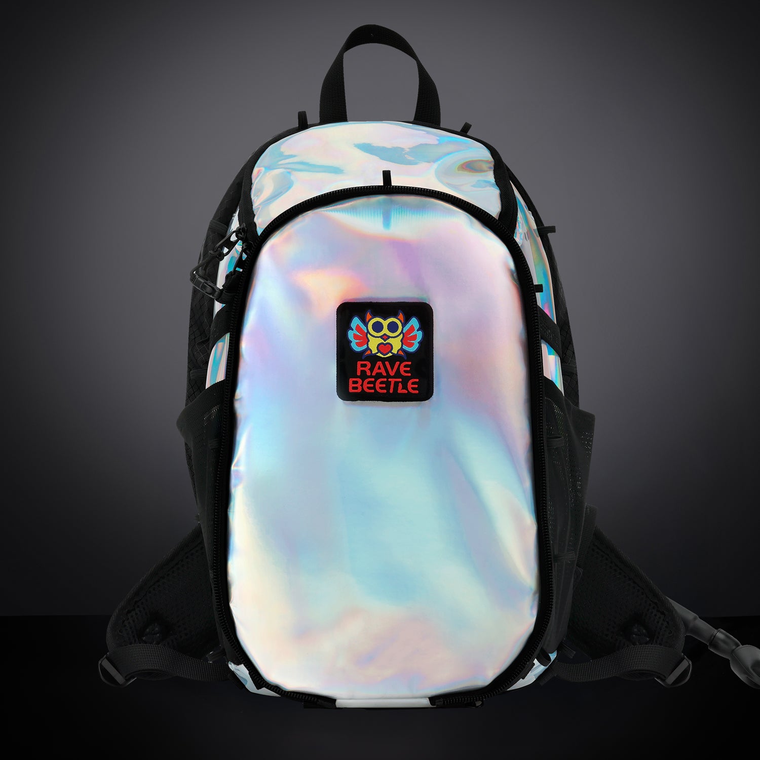 RaveBeetle Elytra LED Hydration Pack – Festival Backpack with Water Bladder (Holographic Silver)