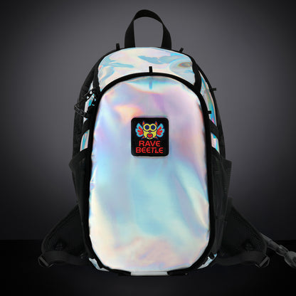 RaveBeetle Elytra LED Hydration Pack – Festival Backpack with Water Bladder (Holographic Silver)