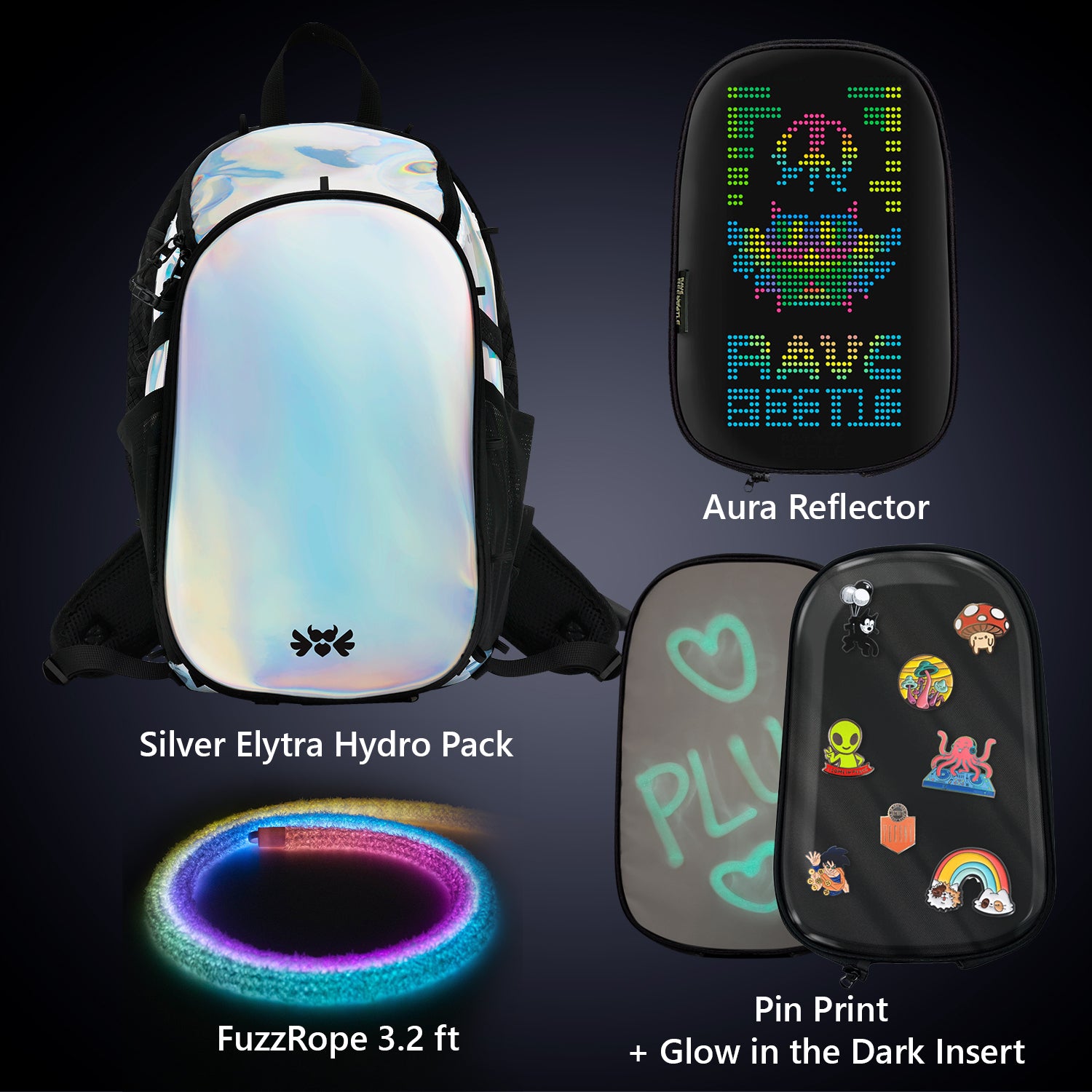 Elytra Aura Bundle – LED Screen, Pin Print, Glow in the Dark Insert &amp; Neon Rope 3.2ft Set