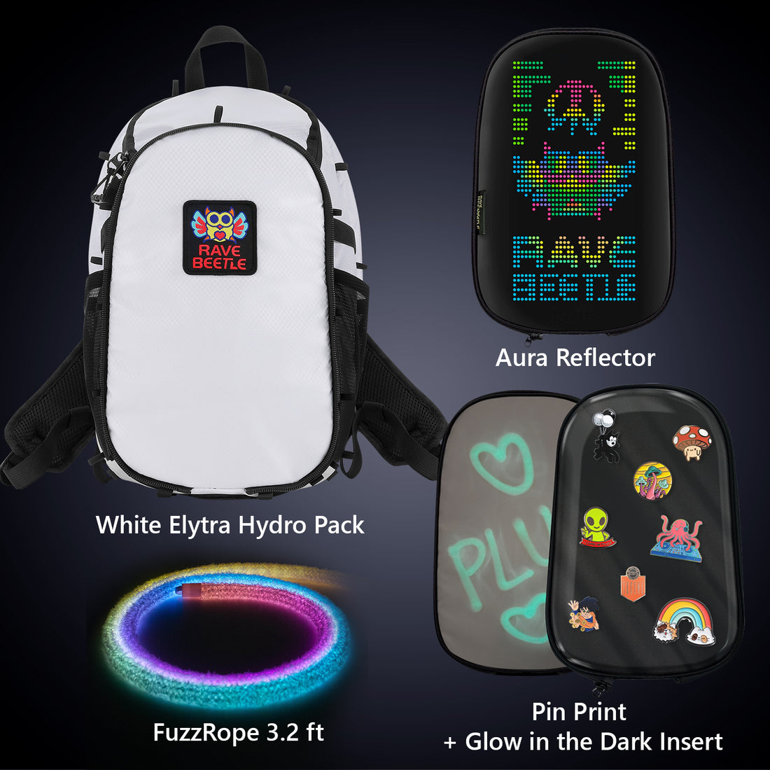 Elytra Aura Bundle – LED Screen, Pin Print, Glow in the Dark Insert &amp; Neon Rope 3.2ft Set