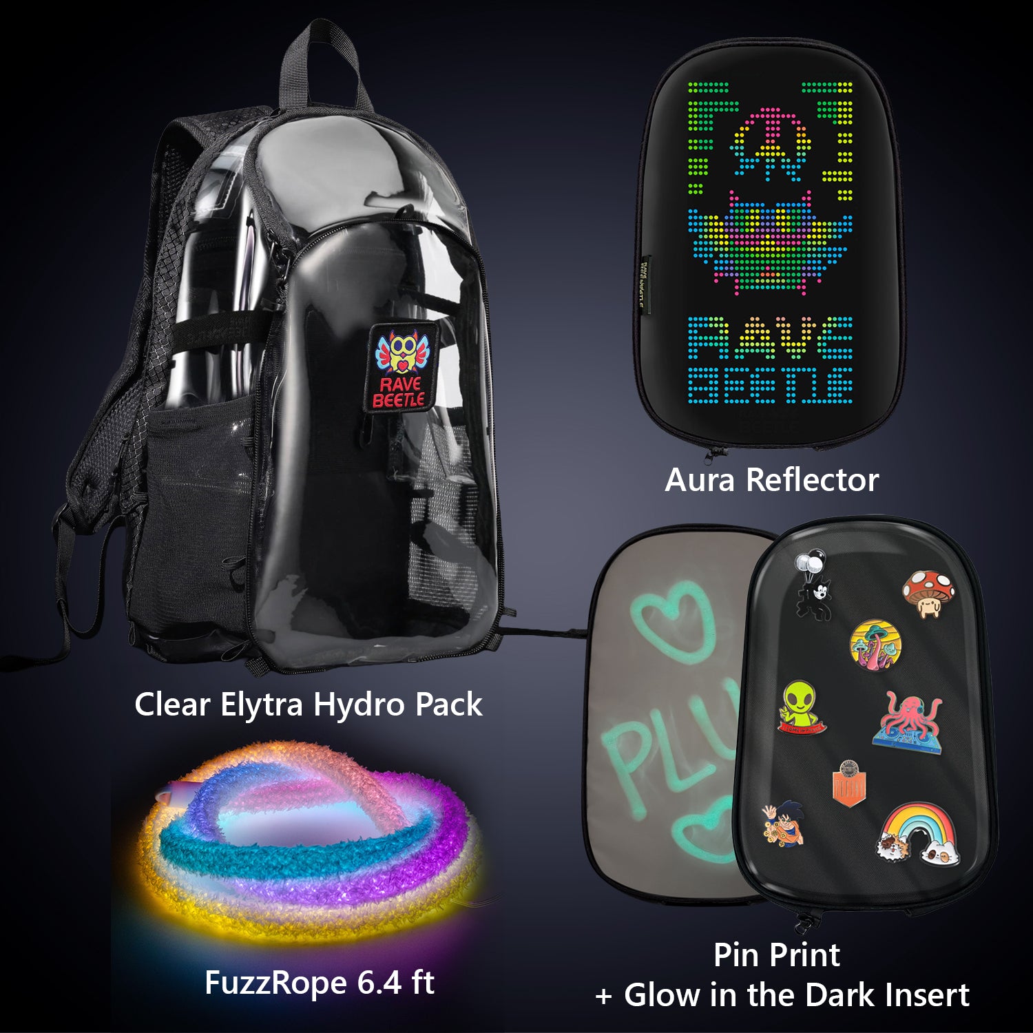 Elytra Aura Bundle – LED Screen, Pin Print, Glow in the Dark Insert &amp; Neon Rope 6.4ft Set