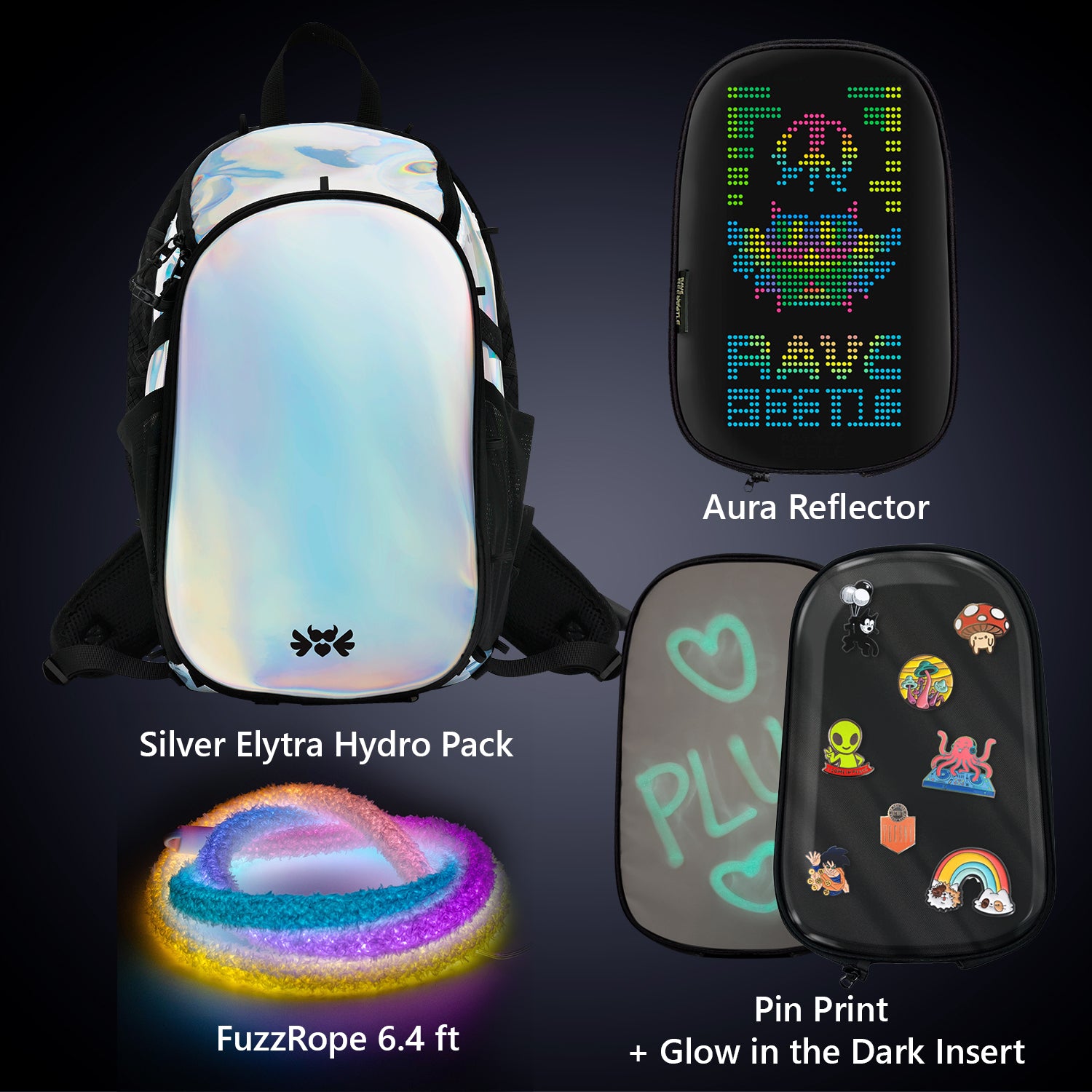 Elytra Aura Bundle – LED Screen, Pin Print, Glow in the Dark Insert &amp; Neon Rope 6.4ft Set