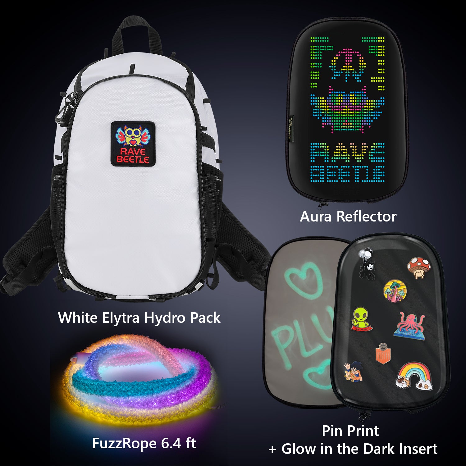 Elytra Aura Bundle – LED Screen, Pin Print, Glow in the Dark Insert &amp; Neon Rope 6.4ft Set